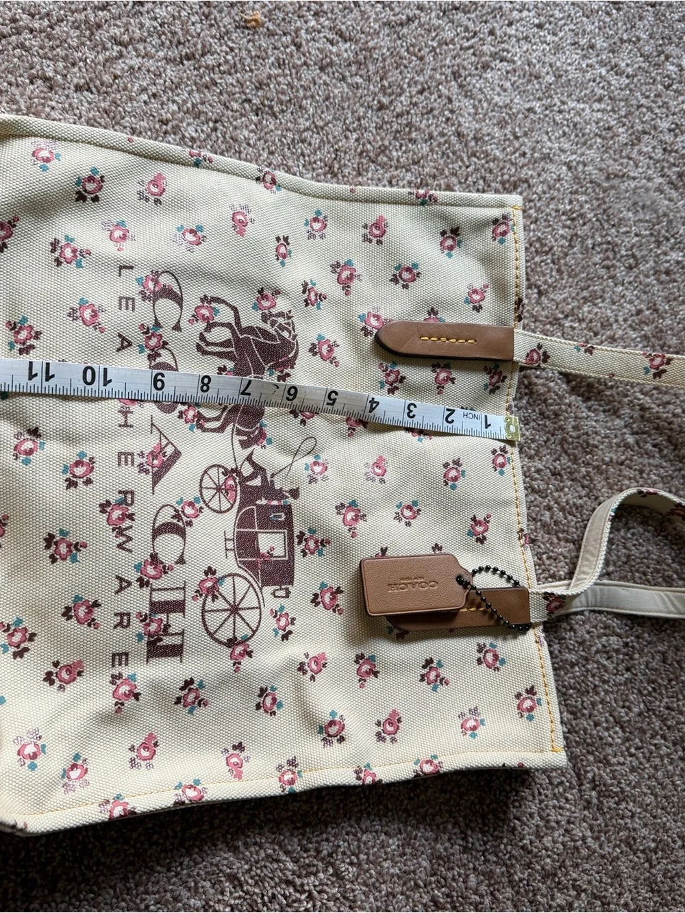 Coach Cream Canvas Tote with Pink Floral Print